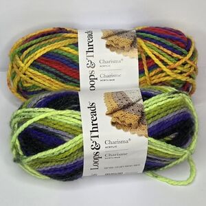 Lot of 2 Loops & Threads Charisma Yarn Acrylic Primary & Dragonfly Multi Bulky